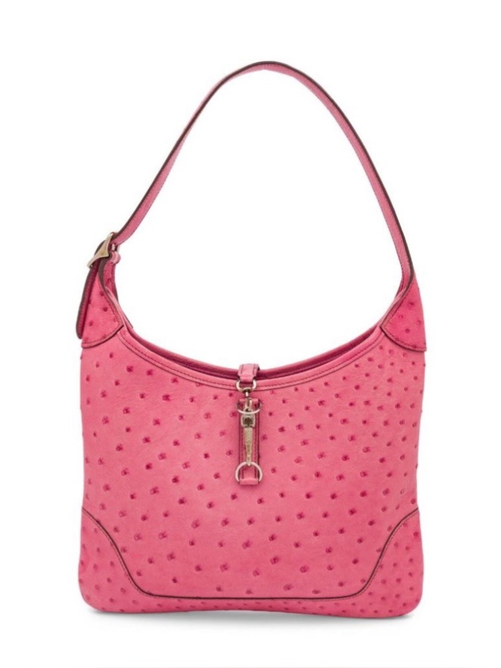 Hermes Pink Ostrich-Effect Shoulder Bag with Silver-Tone Hardware